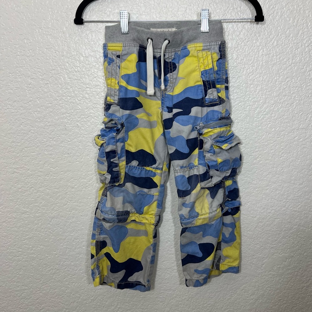 Mini Boden Blue Yellow Camouflage Zip Off Convertible Pants Size 5